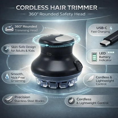 Cordless Electric Hair Clipper 360° Safe Shaver Head Trimmer