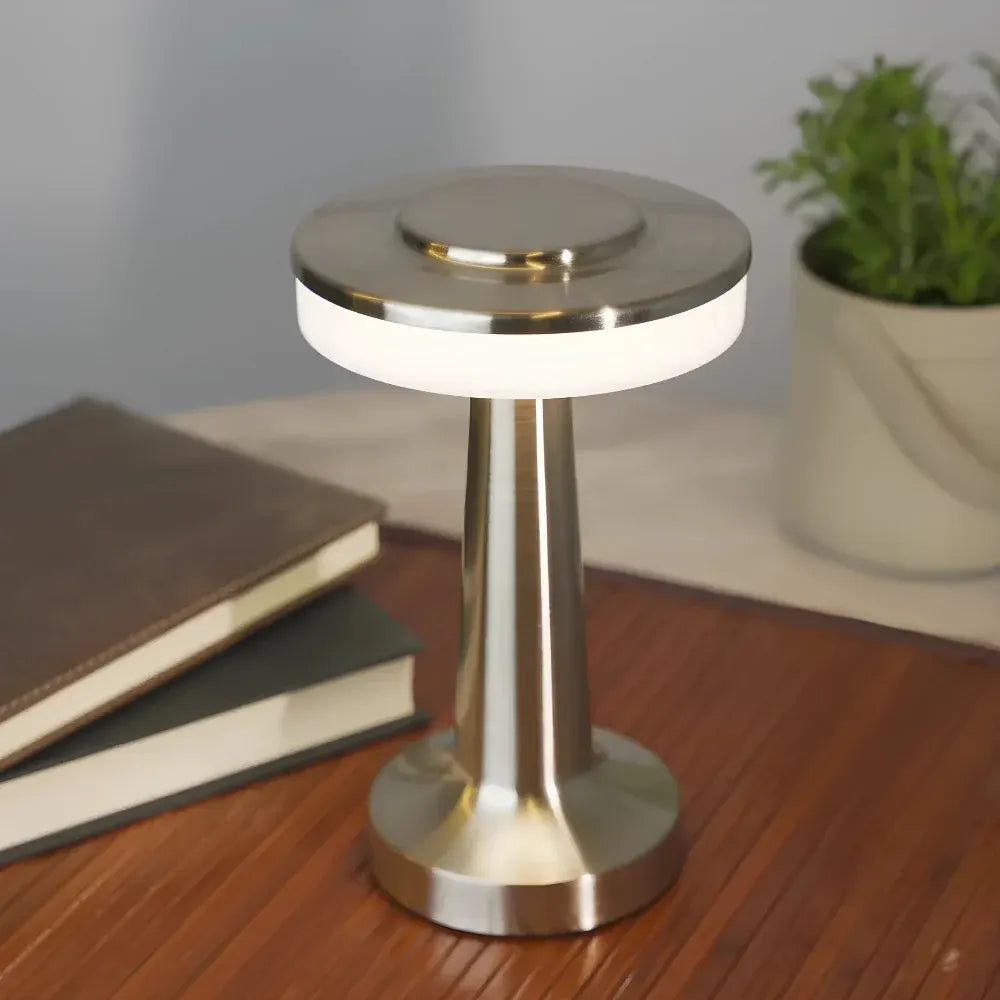 Cordless Rechargeable Metal Table Lamp with Dimmable LED Light