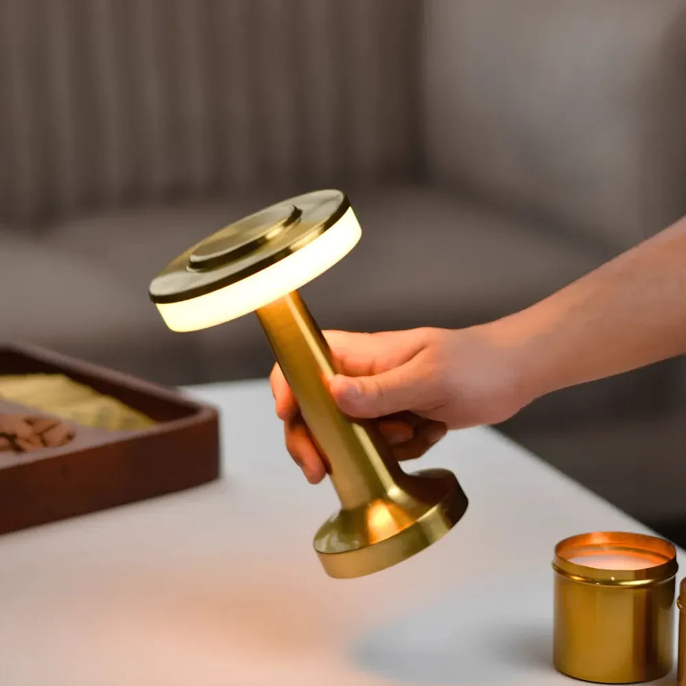 Cordless Rechargeable Metal Table Lamp with Dimmable LED Light