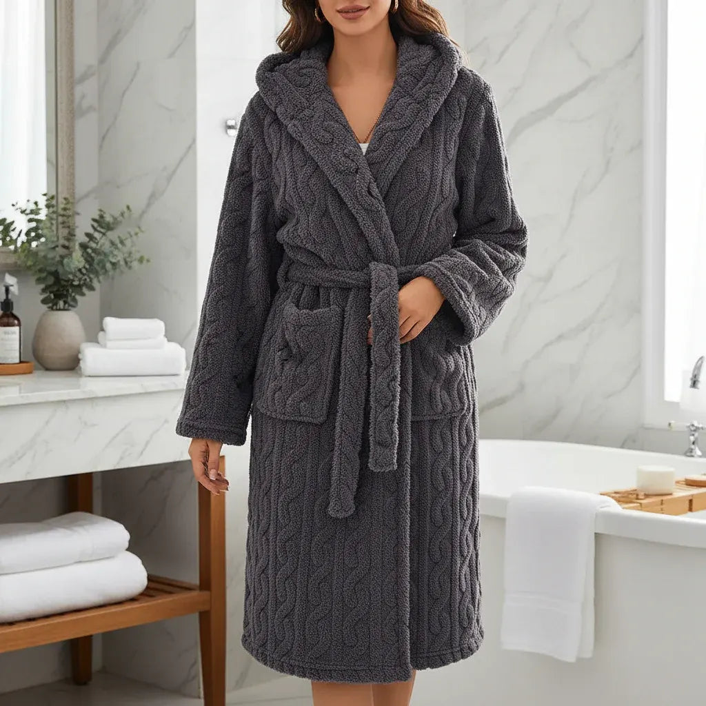 Cozy Hooded Coral Fleece Long Robe – Warm Winter Comfort