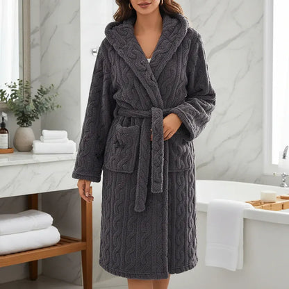 Cozy Hooded Coral Fleece Long Robe – Warm Winter Comfort
