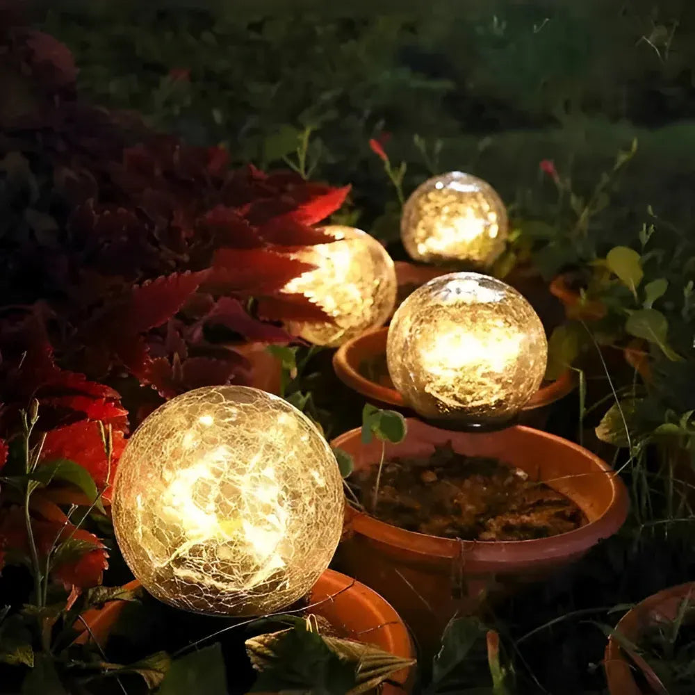 Crackle Glass Orb Solar Path Light – Outdoor Accent Sphere Glow