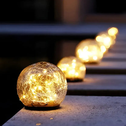 Crackle Glass Orb Solar Path Light – Outdoor Accent Sphere Glow