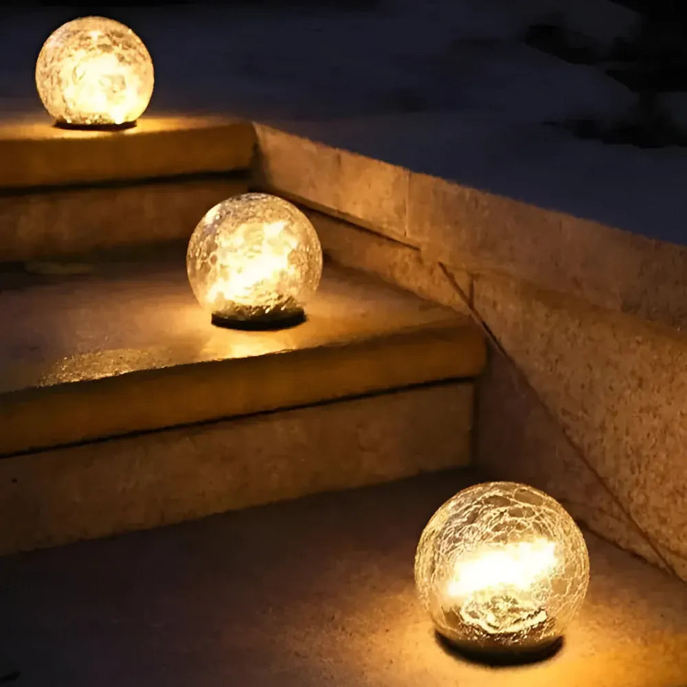 Crackle Glass Orb Solar Path Light – Outdoor Accent Sphere Glow