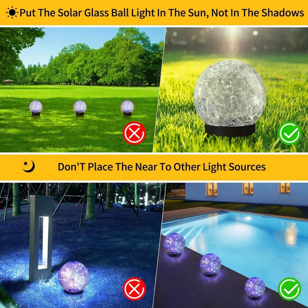 Crackle Glass Orb Solar Path Light – Outdoor Accent Sphere Glow