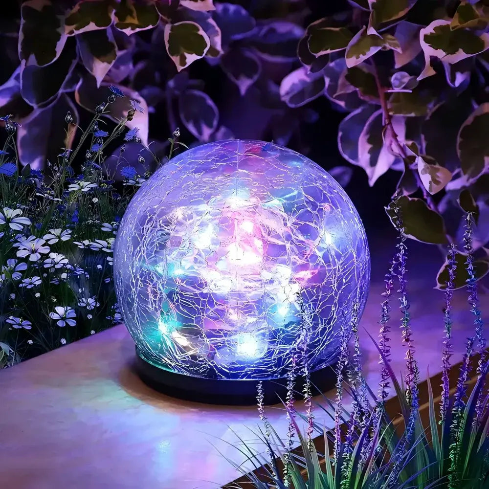 Crackle Glass Orb Solar Path Light – Outdoor Accent Sphere Glow