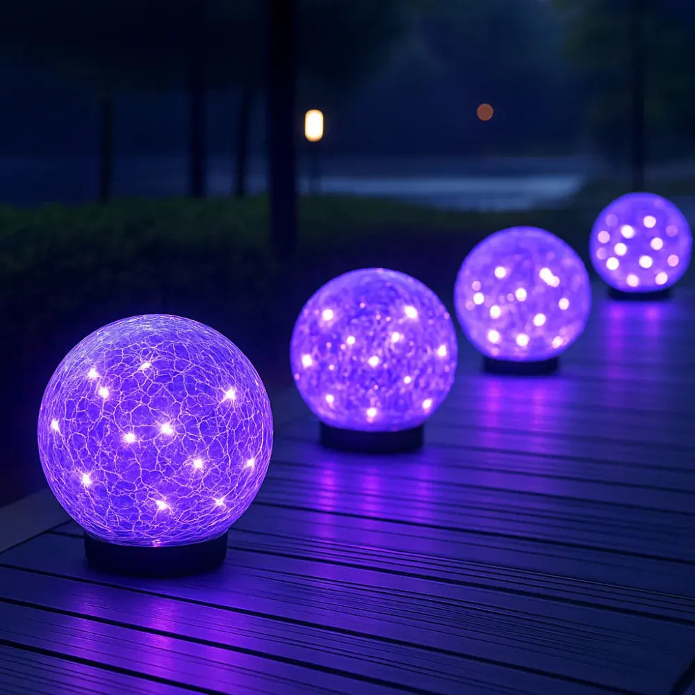 Crackle Glass Orb Solar Path Light – Outdoor Accent Sphere Glow