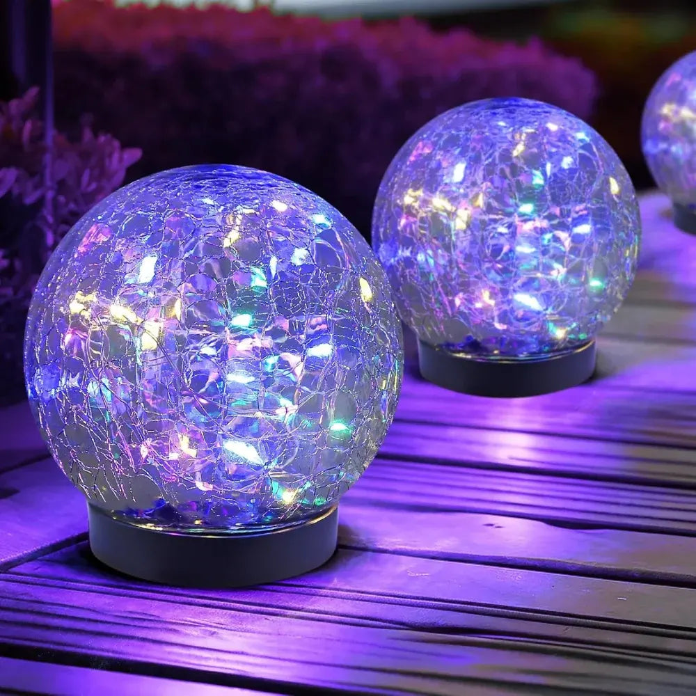 Crackle Glass Orb Solar Path Light – Outdoor Accent Sphere Glow