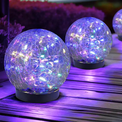 Crackle Glass Orb Solar Path Light – Outdoor Accent Sphere Glow