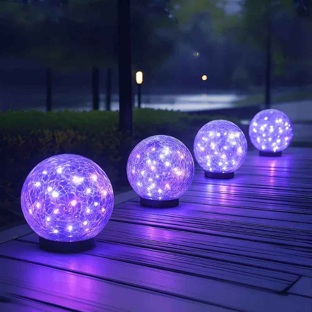 Crackle Glass Orb Solar Path Light – Outdoor Accent Sphere Glow