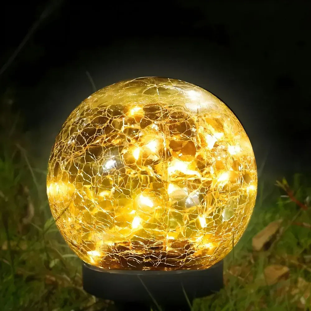 Crackle Glass Orb Solar Path Light – Outdoor Accent Sphere Glow