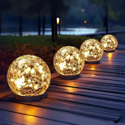 Crackle Glass Orb Solar Path Light – Outdoor Accent Sphere Glow