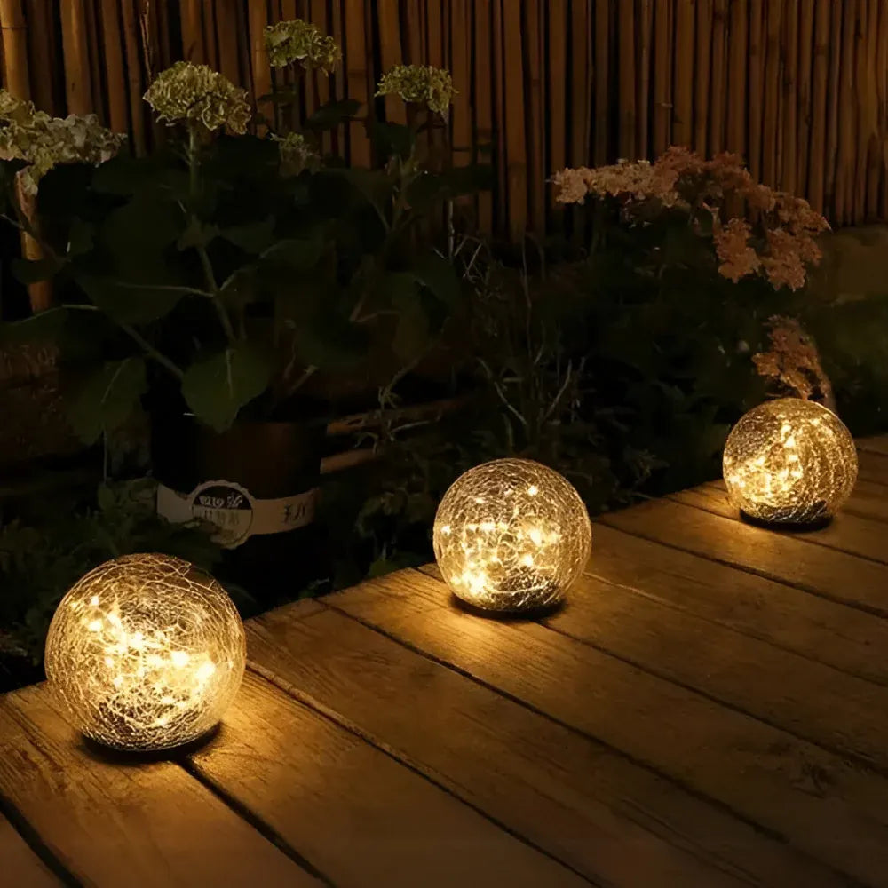 Crackle Glass Orb Solar Path Light – Outdoor Accent Sphere Glow
