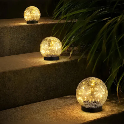 Crackle Glass Orb Solar Path Light – Outdoor Accent Sphere Glow
