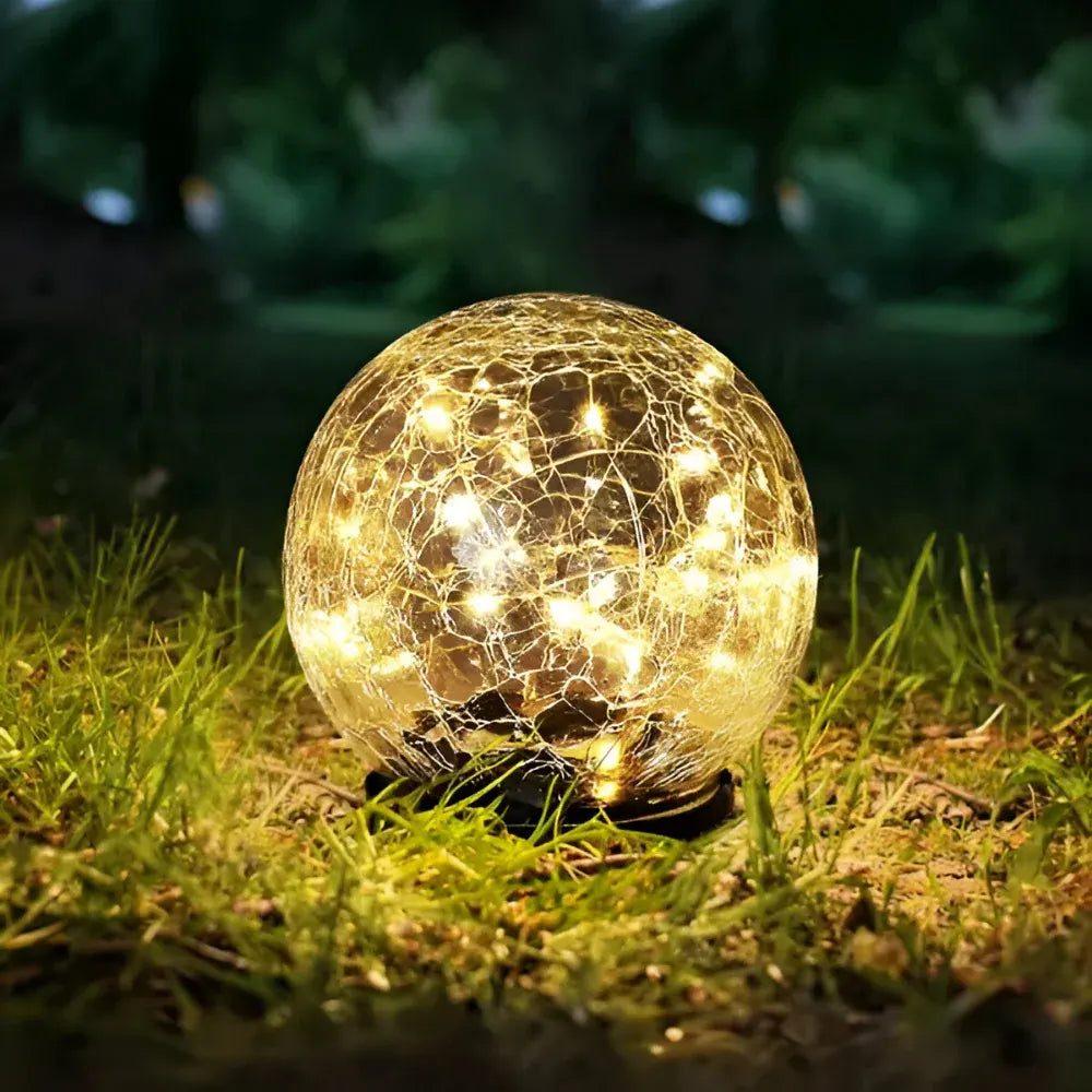 Crackle Glass Orb Solar Path Light – Outdoor Accent Sphere Glow