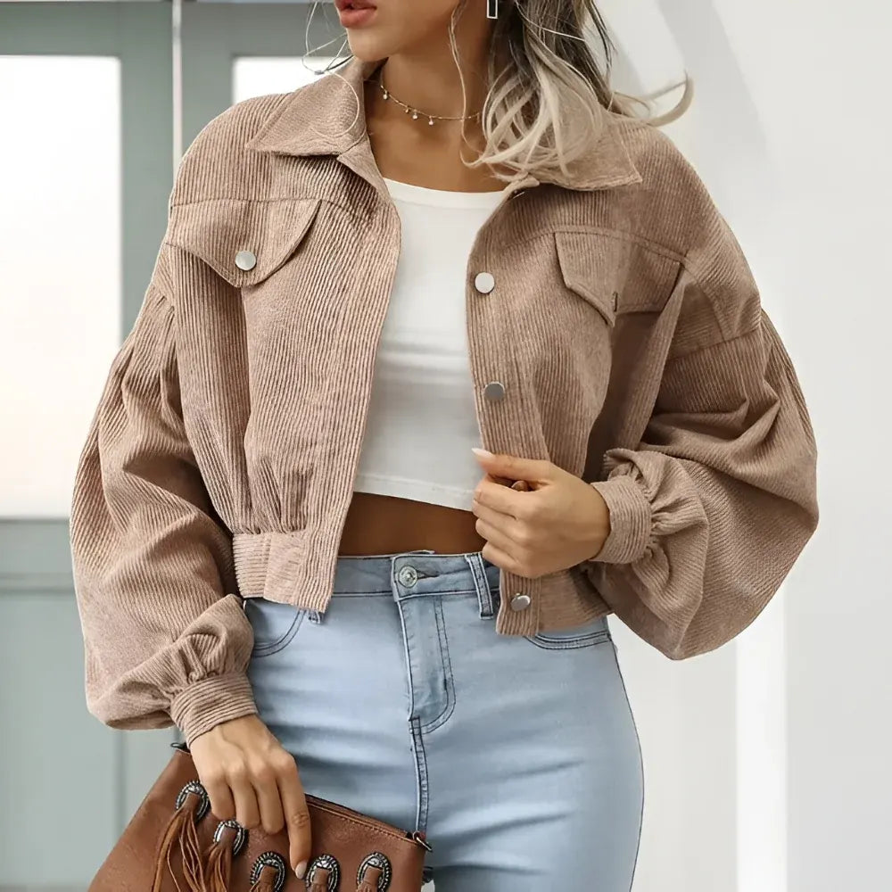 Cropped Button-Front Casual Coat for Women