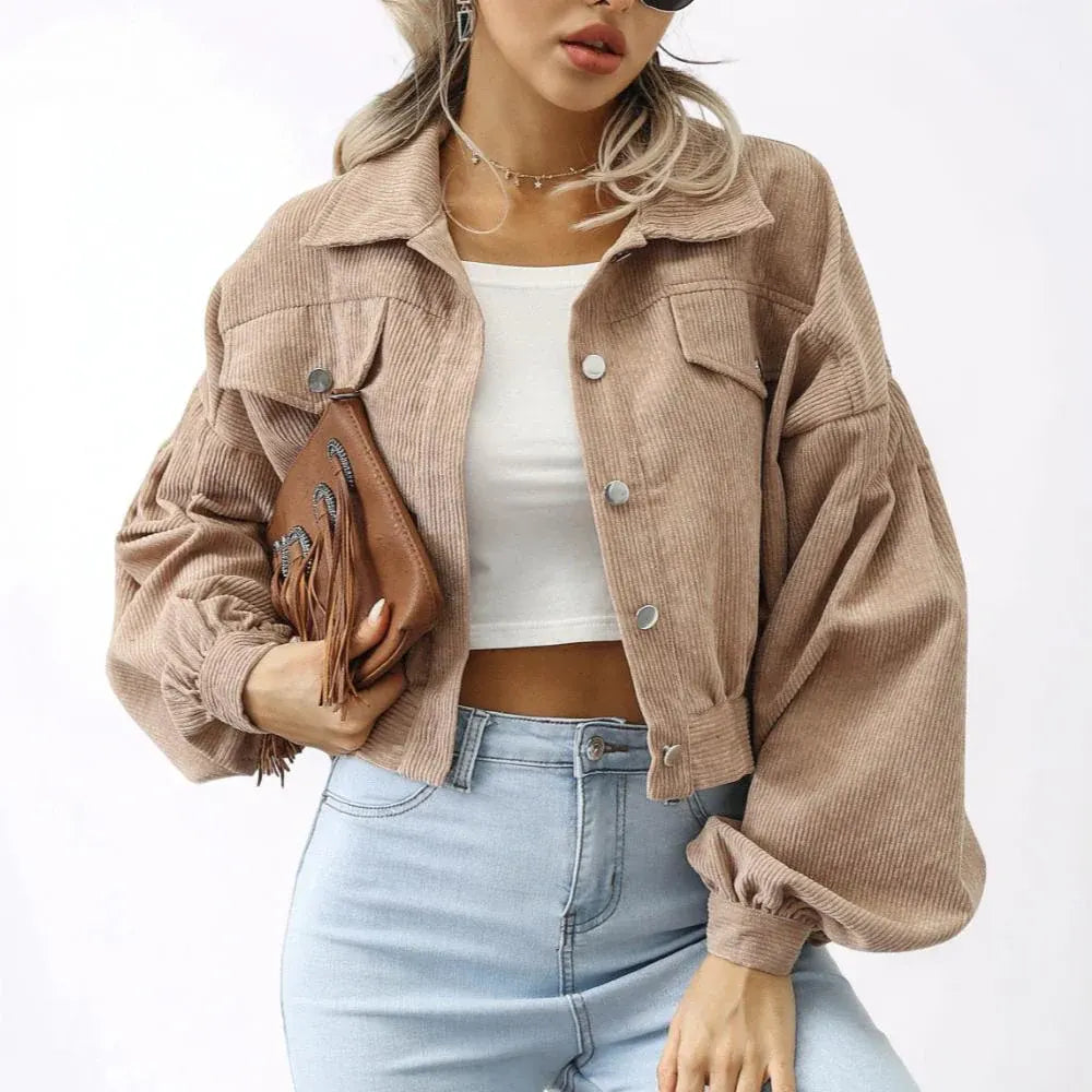 Cropped Button-Front Casual Coat for Women