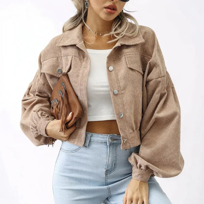 Cropped Button-Front Casual Coat for Women