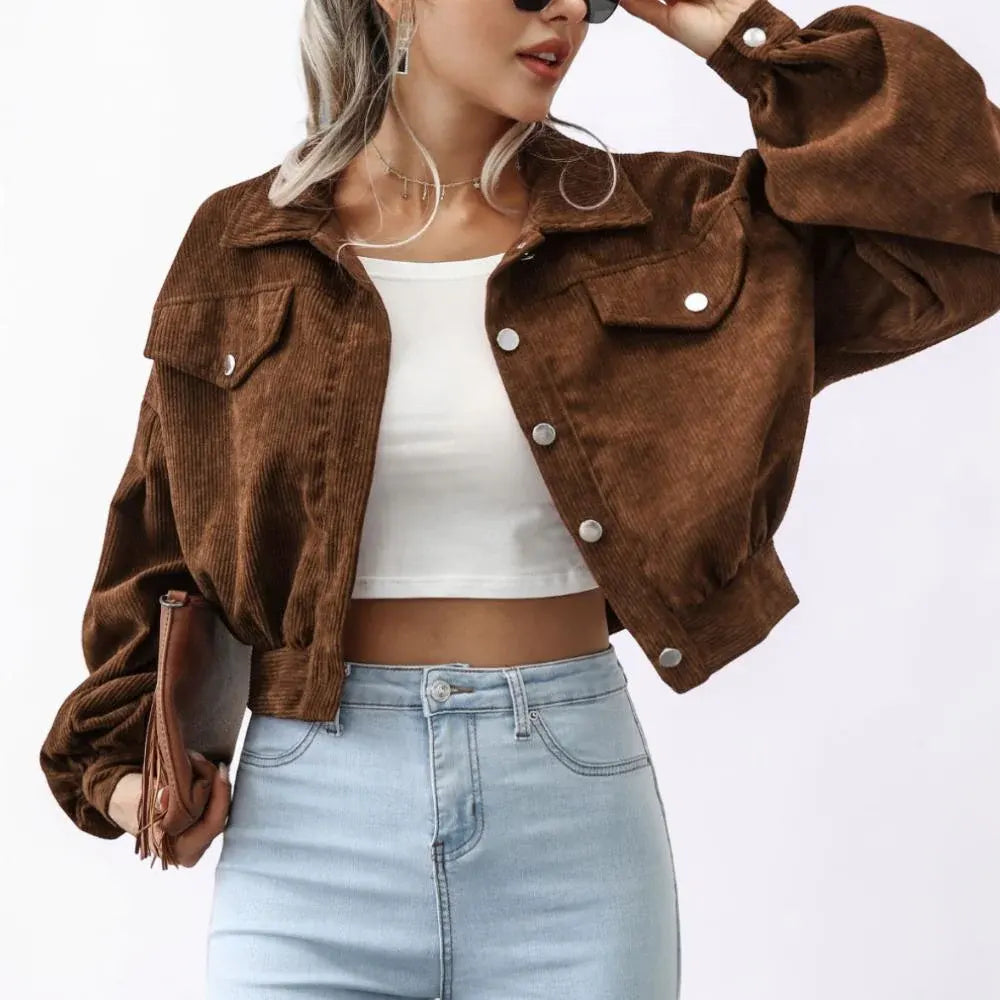 Cropped Button-Front Casual Coat for Women