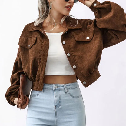 Cropped Button-Front Casual Coat for Women
