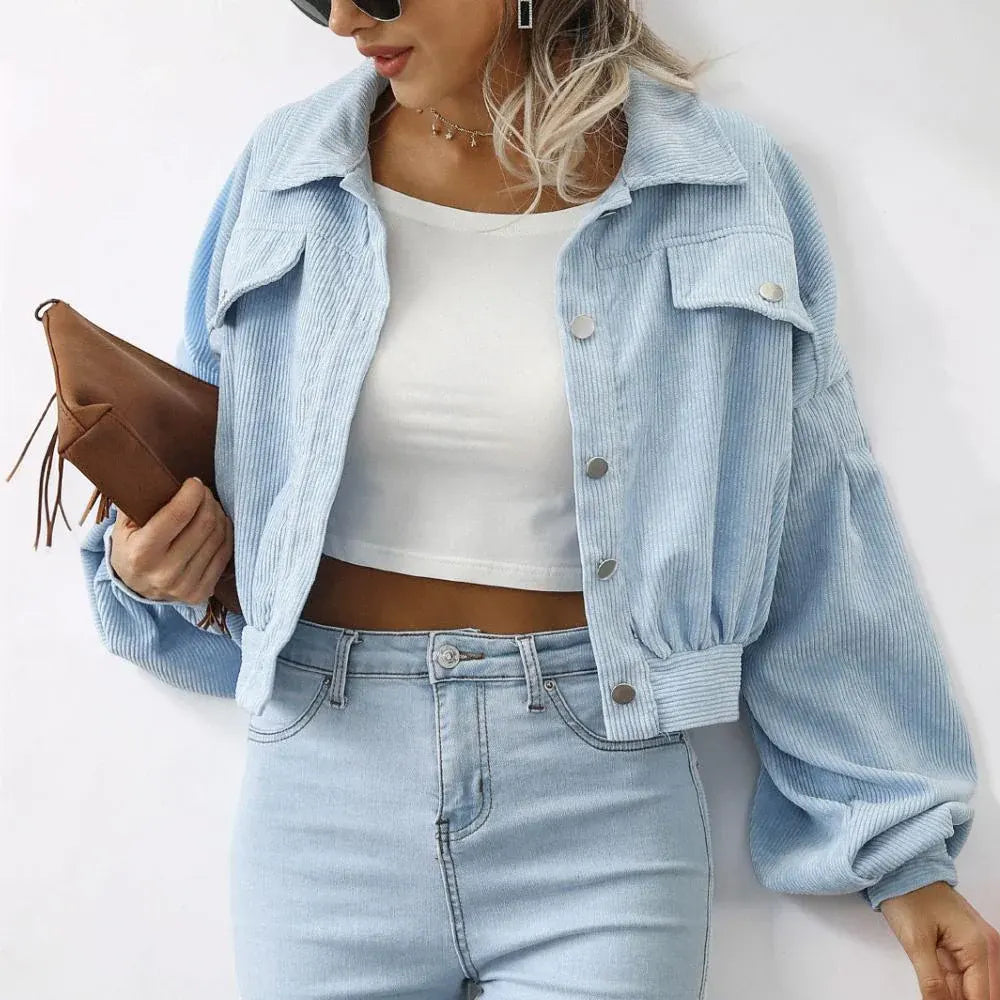 Cropped Button-Front Casual Coat for Women