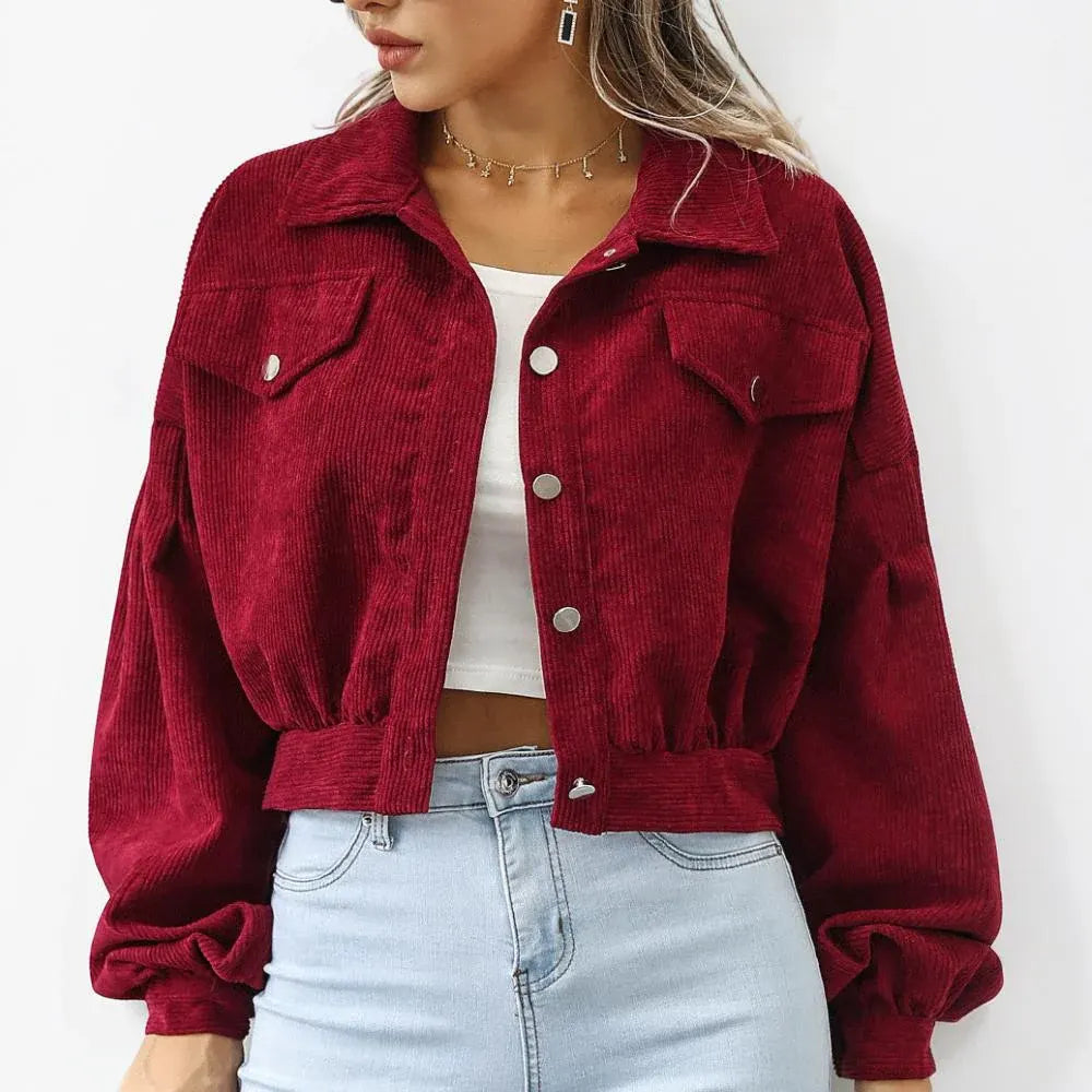 Cropped Button-Front Casual Coat for Women