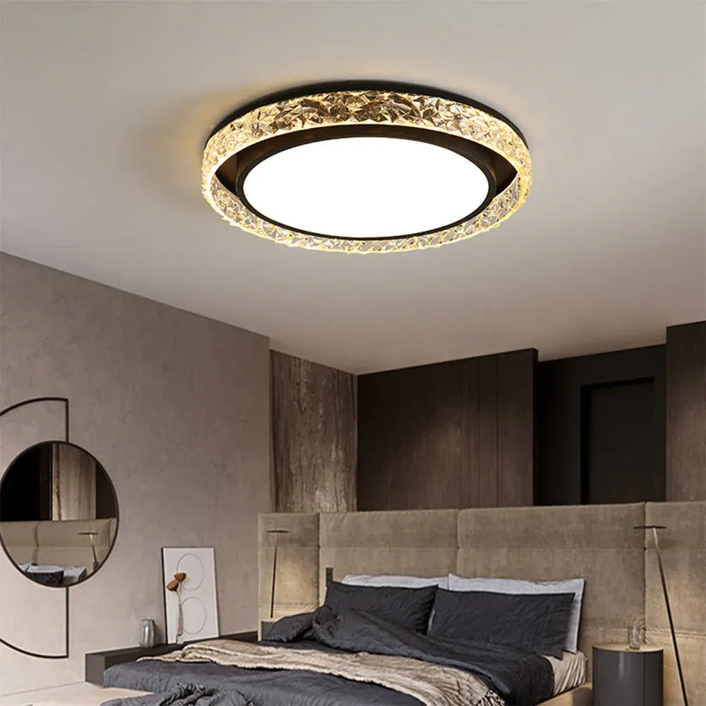 Crystal Halo LED Flush Mount Ceiling Light with Dimmable Remote Control