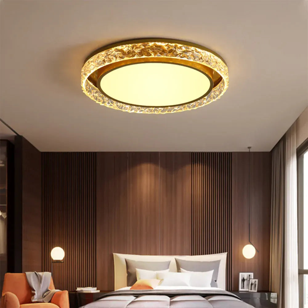 Crystal Halo LED Flush Mount Ceiling Light with Dimmable Remote Control