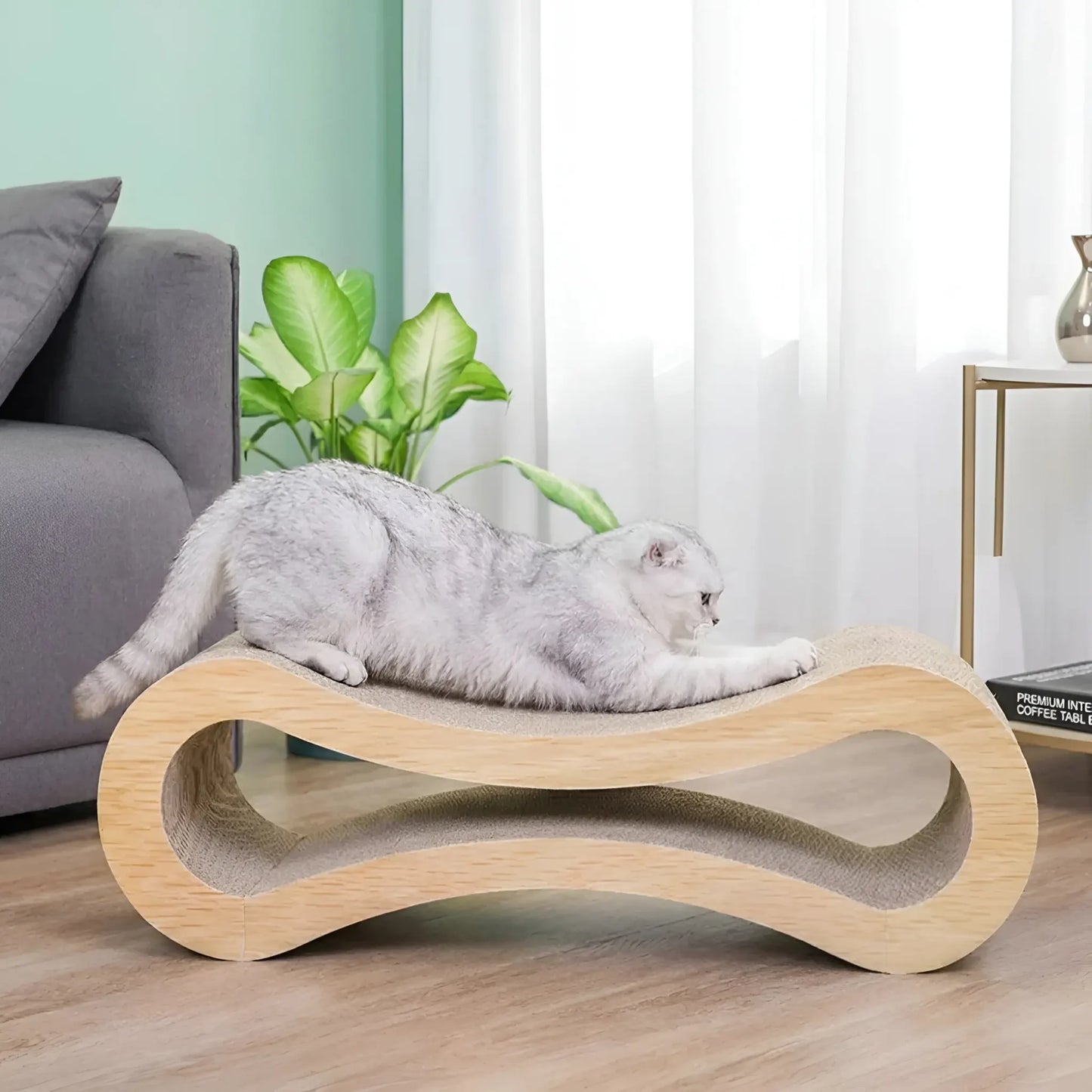 Curved Cat Scratching Board Lounge Bed with Claw Rest