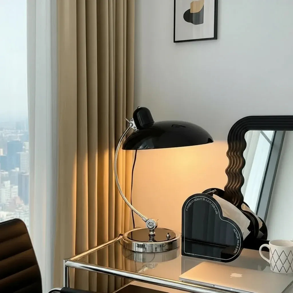 Curved Metal Bauhaus-Style Table Lamp | ScandiArc Modern Design