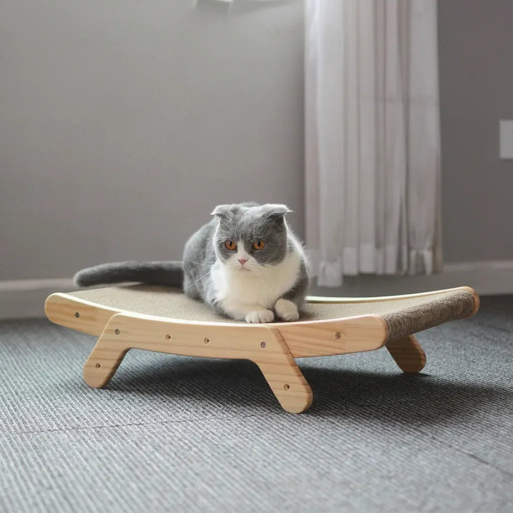 Curved Wood Cat Scratching Lounge Bed & Scratcher Board