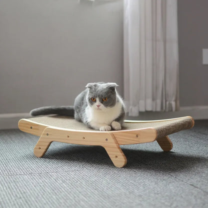 Curved Wood Cat Scratching Lounge Bed & Scratcher Board