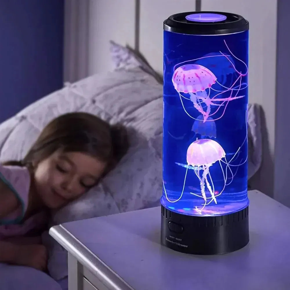 Cylinder LED Jellyfish Table Lamp with Color-Changing Display
