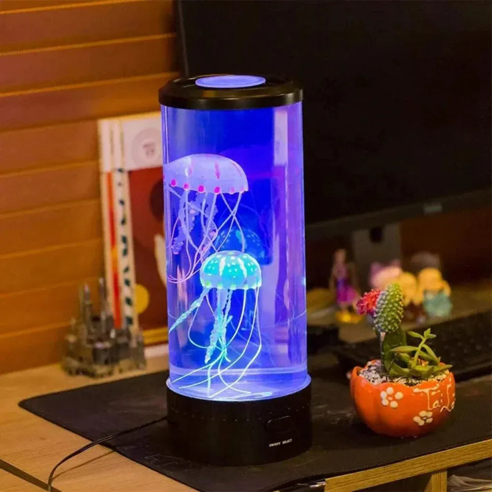Cylinder LED Jellyfish Table Lamp with Color-Changing Display