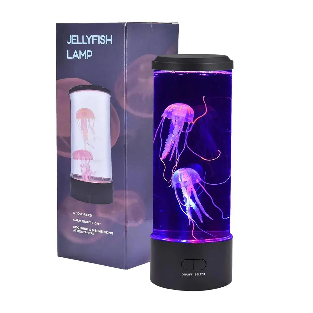 Cylinder LED Jellyfish Table Lamp with Color-Changing Display