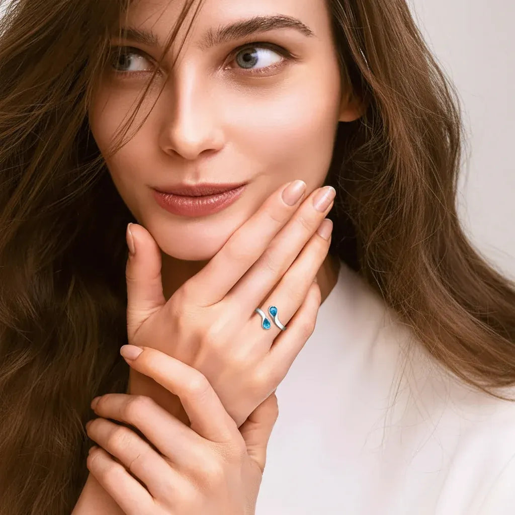 Dainty Adjustable Silver Ring with Birthstone for Mother's Day