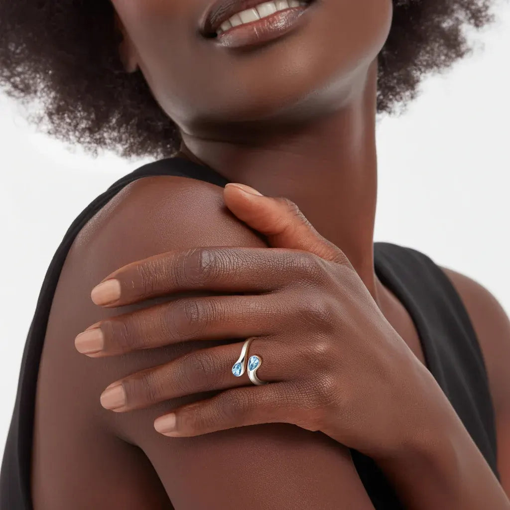 Dainty Adjustable Silver Ring with Birthstone for Mother's Day