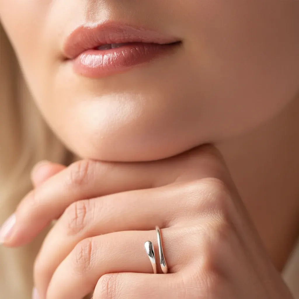Dainty Adjustable Silver Ring with Birthstone for Mother's Day