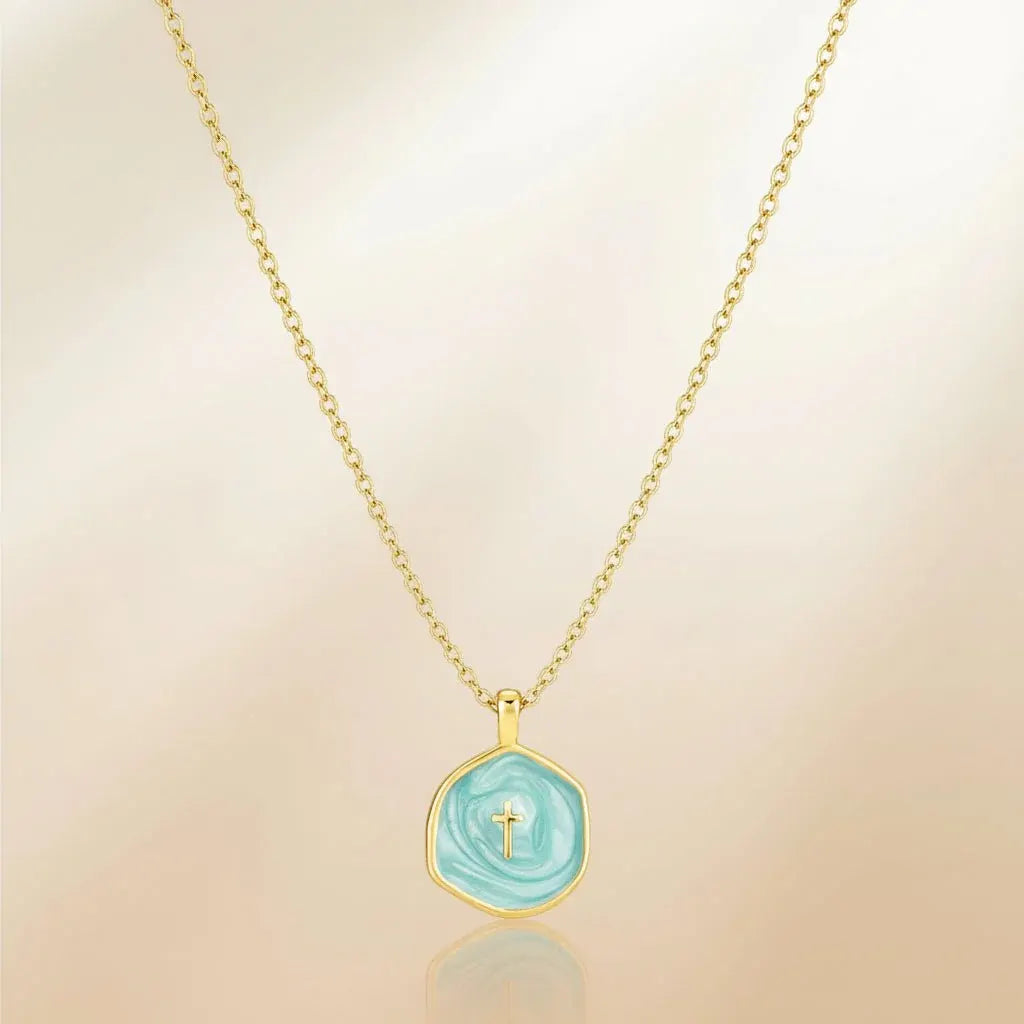 Dainty Gold Disc Cross Pendant Necklace – Mother's Day Jewelry Gift