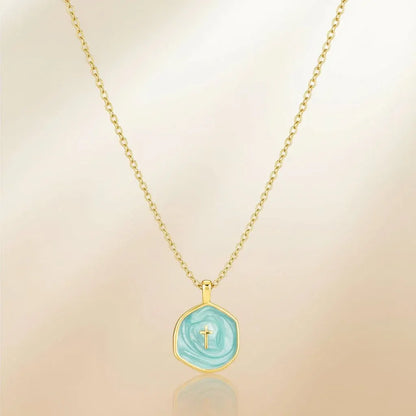 Dainty Gold Disc Cross Pendant Necklace – Mother's Day Jewelry Gift