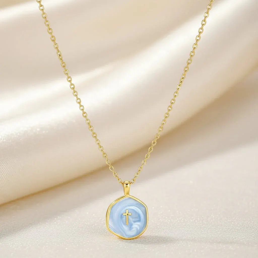 Dainty Gold Disc Cross Pendant Necklace – Mother's Day Jewelry Gift