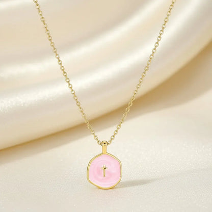 Dainty Gold Disc Cross Pendant Necklace – Mother's Day Jewelry Gift
