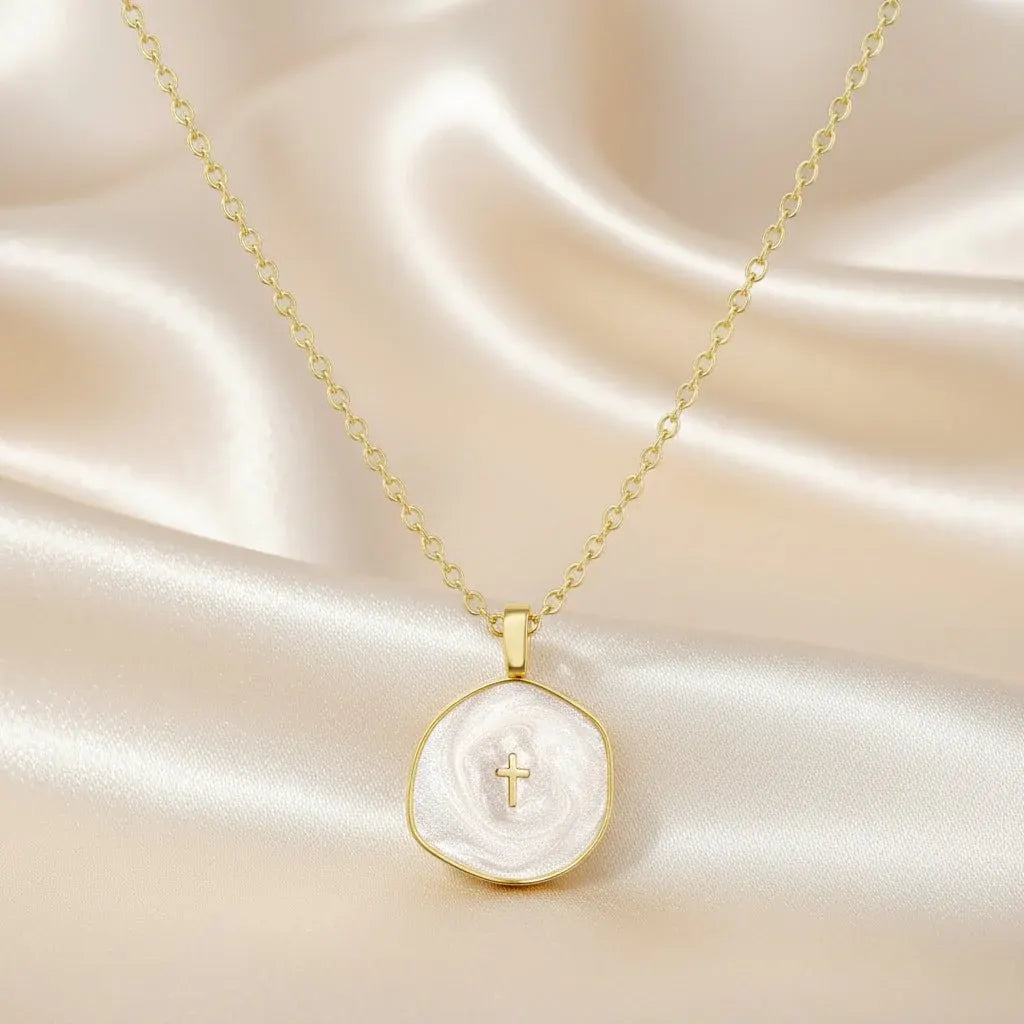 Dainty Gold Disc Cross Pendant Necklace – Mother's Day Jewelry Gift