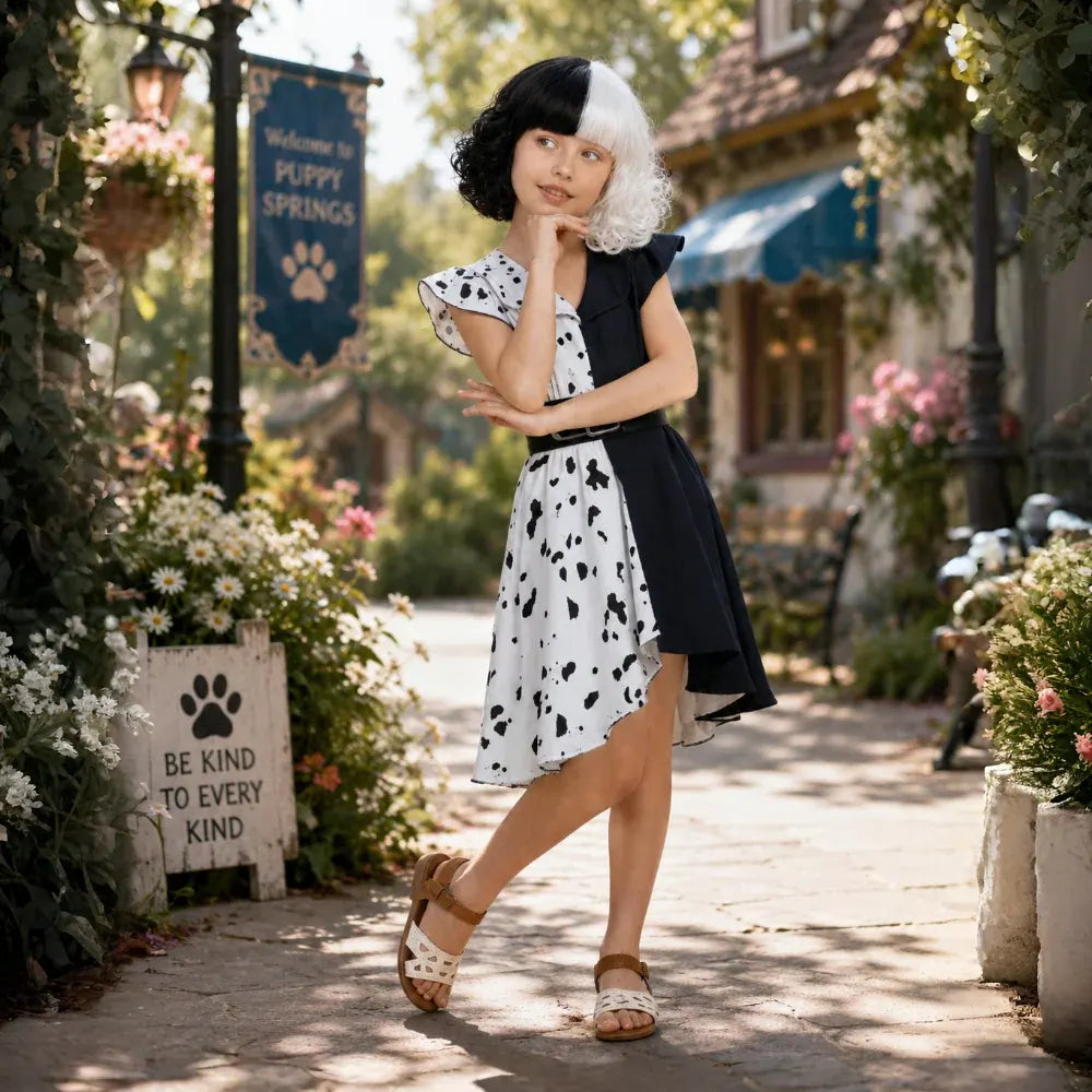 Dalmatian Cosplay Dress with Cape - Halloween Costume Outfit