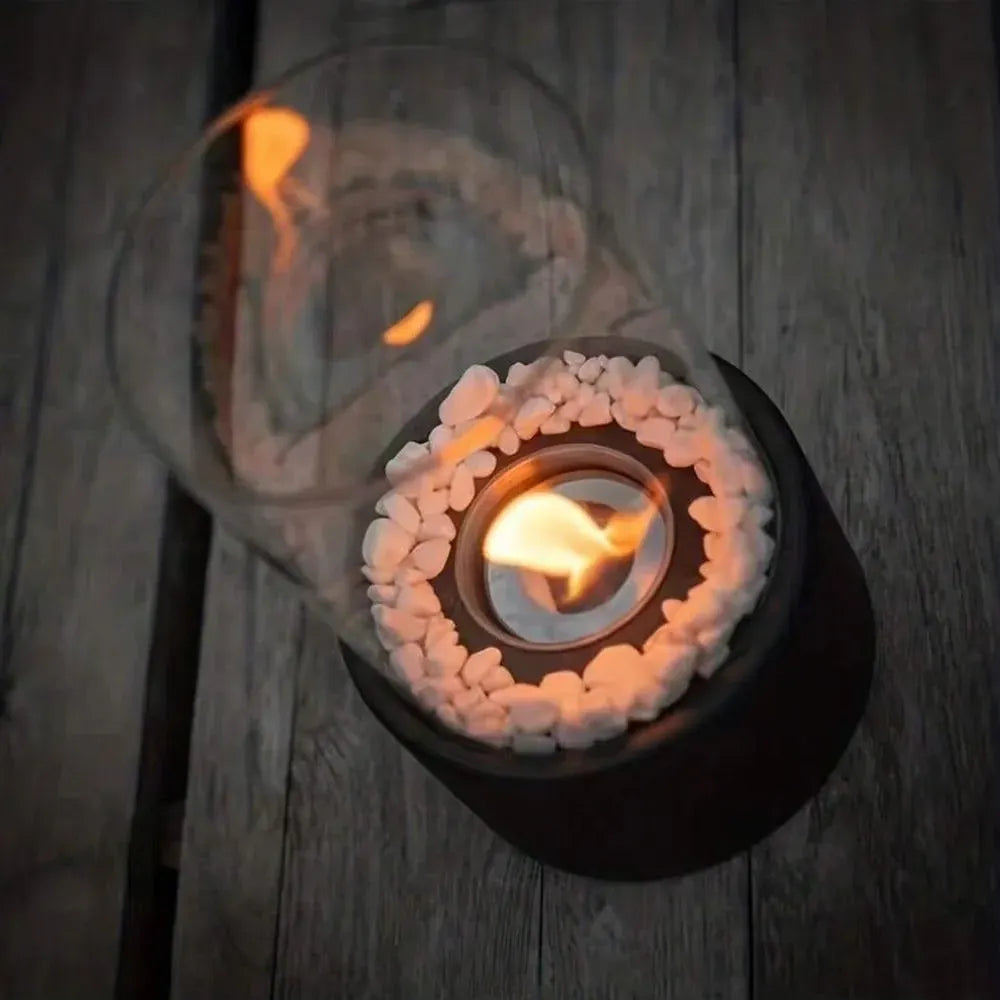 Decorative Indoor Tabletop Oil Lamp with Flame Accent