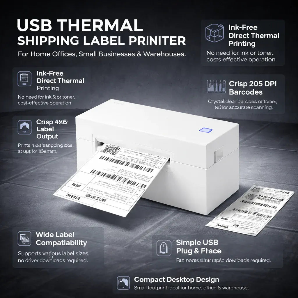 Desktop USB Thermal Barcode Printer for 4x6 Shipping Labels