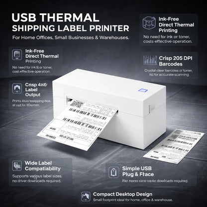 Desktop USB Thermal Barcode Printer for 4x6 Shipping Labels