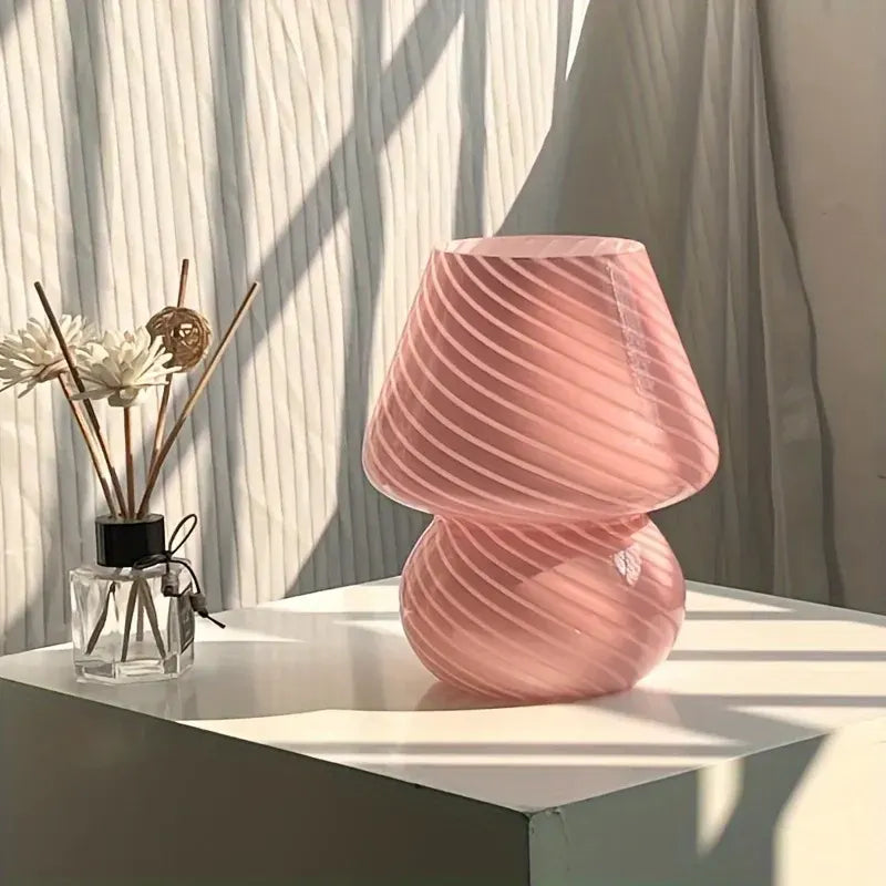 Dimmable USB Table Lamp with Murano-Style Glass Mushroom Shade