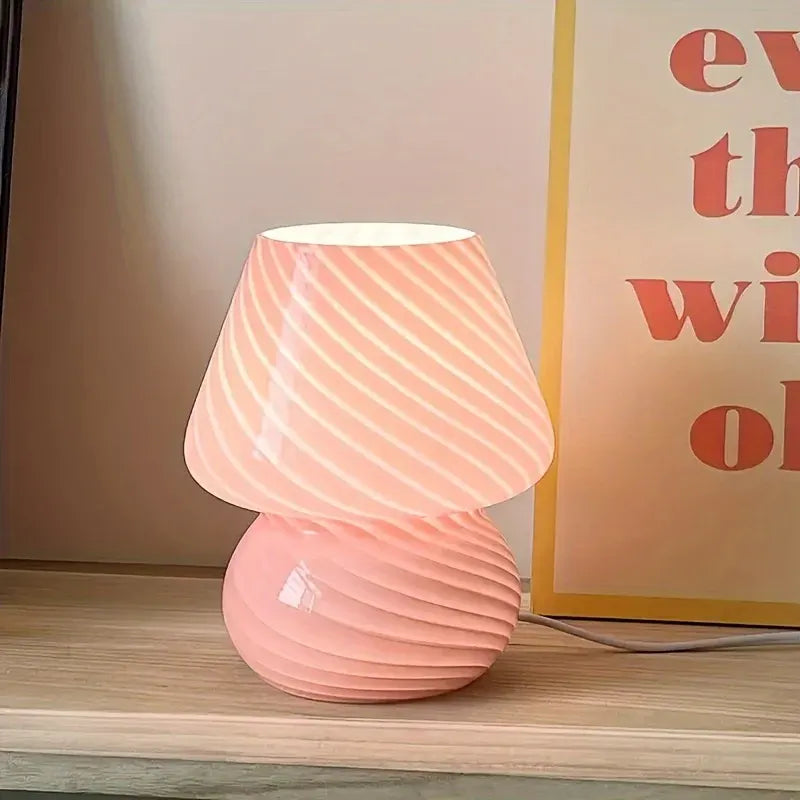 Dimmable USB Table Lamp with Murano-Style Glass Mushroom Shade