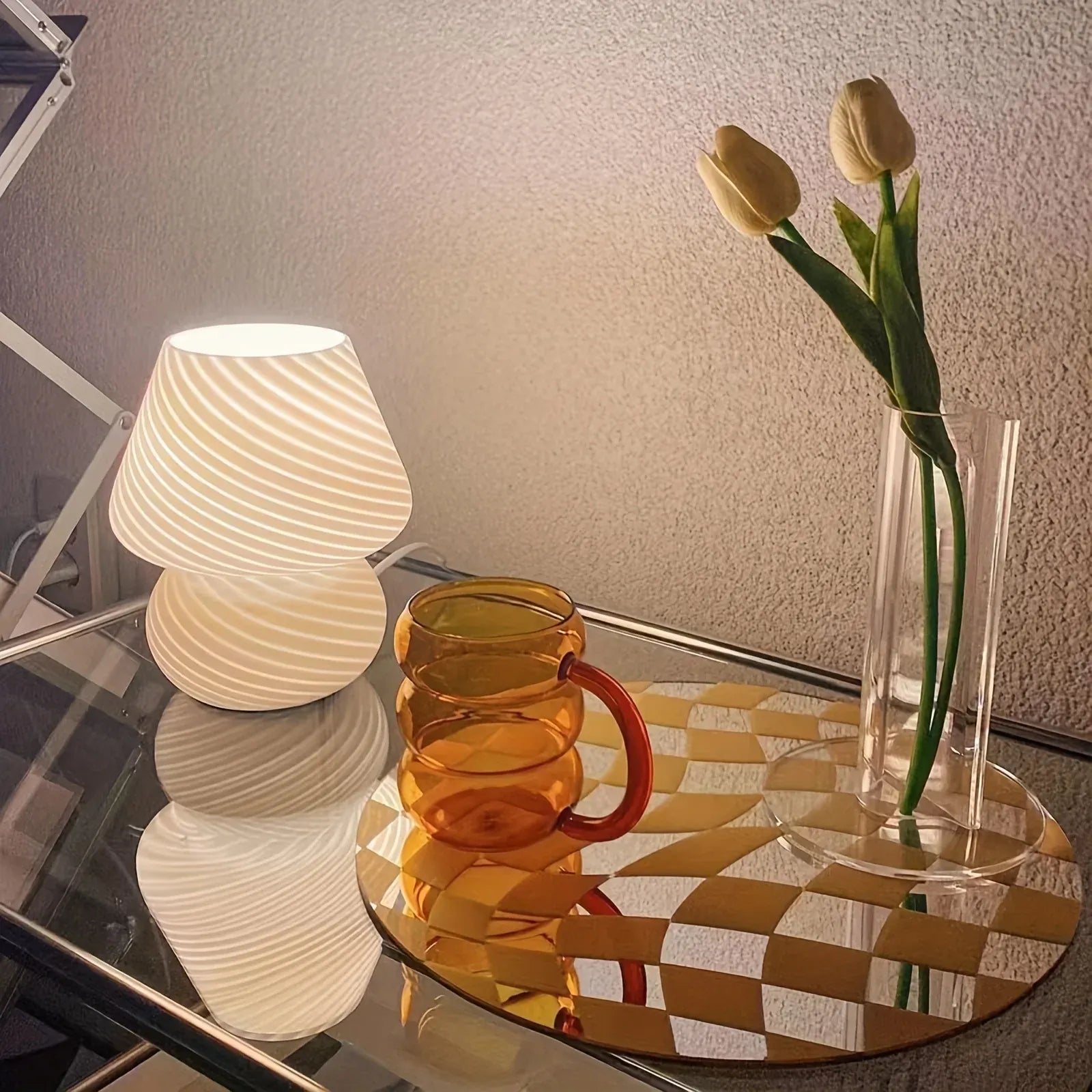 Dimmable USB Table Lamp with Murano-Style Glass Mushroom Shade